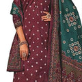 DRAVINAM Trends Women's Unstitched Kaani Print Mirror Work Spun Pashmina Winter wear Dress Material Fabric for Salwar Suit with printed spun pashmina Kashmiri shawl dupatta (Wine)