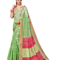 DRAVINAM Trends Women's Soft Blended Cotton Saree with Border and Buti (with Blouse Piece) (Green and Pink)