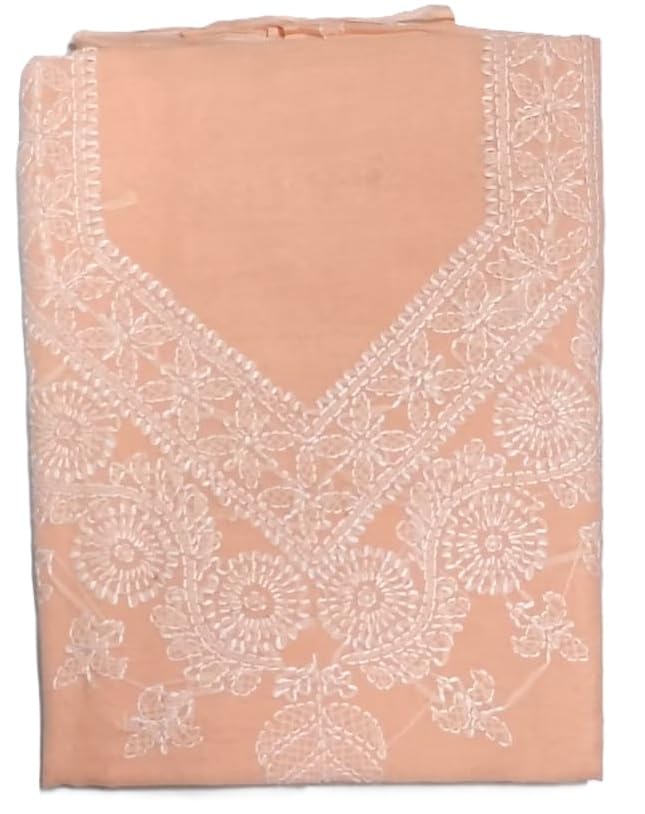 DRAVINAM Trends Women’s Cotton Unstitched Chikankari Suit Set with Dupatta & Bottom | Hand-Embroidered Lucknowi Dress Material | Premium Ethnic Wear for Women | Free Size (3-Piece)