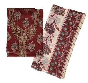 DRAVINAM Trends Women's Unstitched Jaam Cotton Dress Material | Printed Embroidered Unstitched Suit Set with Rayon Bottoms and Printed Dupatta