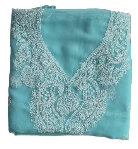DRAVINAM Trends Women Unstitched Lucknow Hand Work Chikankari Faux Georgette Suit Dress Material with Dupatta