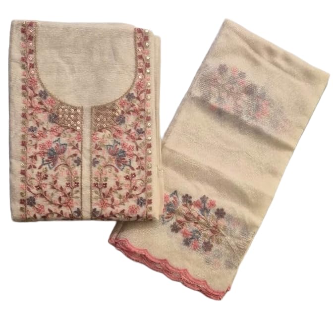 DRAVINAM Trends Women Embroidered Kota Doriya Unstitched Suit Dress Material with Soft Kota Embroidered Dupatta (Cotton Bottoms and Inner Fabric Included)