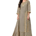 DRAVINAM Trends Upada Silk Sharara Suit Women | Diamond Work Upada Silk Short Kurta with Georgette Zari embroidered Sharara Plazzo and Chinon Dupatta (Stitched Sharara)