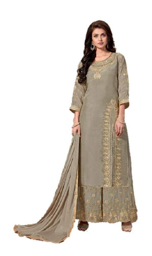 DRAVINAM Trends Upada Silk Sharara Suit Women | Diamond Work Upada Silk Short Kurta with Georgette Zari embroidered Sharara Plazzo and Chinon Dupatta (Stitched Sharara)
