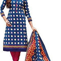 DRAVINAM Trends Women's Printed Cotton Salwar Suit Dress Material with Dupatta (Free size, Blue and Pink)