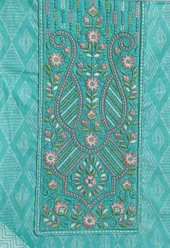 DRAVINAM Trends Women's Premium Cotton Jaipuri Printed Embroidered and Hand Work Unstitched Salwar Suit Dress Material with Mulmul Cotton Dupatta