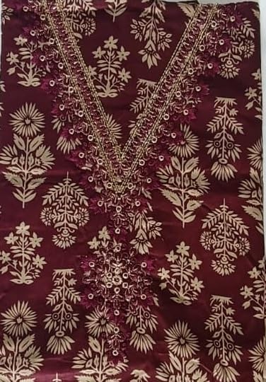 DRAVINAM Trends Women's Unstitched Jaam Cotton Dress Material | Printed Embroidered Unstitched Suit Set with Rayon Bottoms and Printed Dupatta