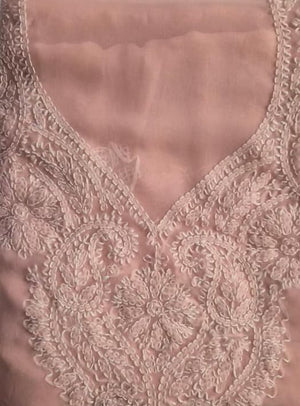 DRAVINAM Trends Women Unstitched Lucknow Hand Work Chikankari Faux Georgette Suit Dress Material with Dupatta