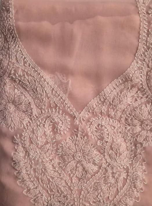 DRAVINAM Trends Women Unstitched Lucknow Hand Work Chikankari Faux Georgette Suit Dress Material with Dupatta
