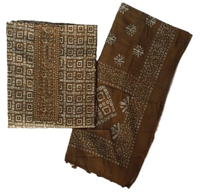 DRAVINAM Trends Women's Premium Cotton Jaipuri Batik Printed Embroidered and Hand Work Unstitched Salwar Suit Dress Material with Mulmul Cotton Dupatta