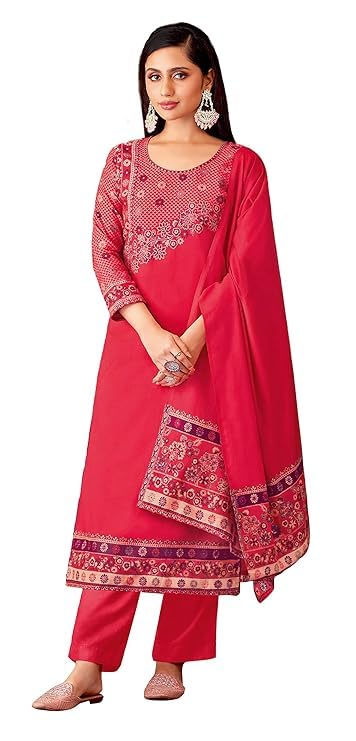 DRAVINAM Trends Women's Unstitched Kaani Print Woollen Pashmina Salwar Suit Dress Material with Pashmina Printed Shawl Dupatta (Free Size_Peach)