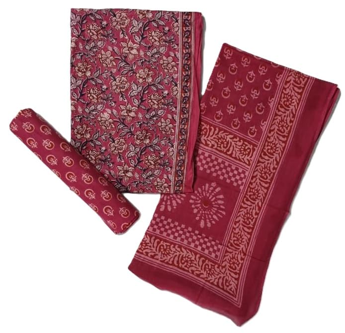 DRAVINAM Trends Jaipuri Sanganari Print Cambric Cotton Unstitched Salwar Suit Dress Material for Women with Mulmul Cotton Dupatta