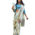 DRAVINAM Trends Women's Plain weave Soft Cotton Blend Saree with Satin Border and unstitched Self Printed Matching Blouse piece (Cream and Red)