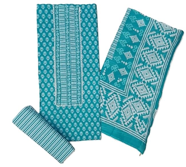 DRAVINAM Trends Women's Jaipuri Printed Embroidered and Hand Work Premium Cambric Cotton Unstitched Salwar Suit Dress Material with Mulmul Cotton Dupatta