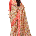 DRAVINAM Trends Women's Printed Cotton Blend saree with Self Printed Blouse Piece (Light Pink)