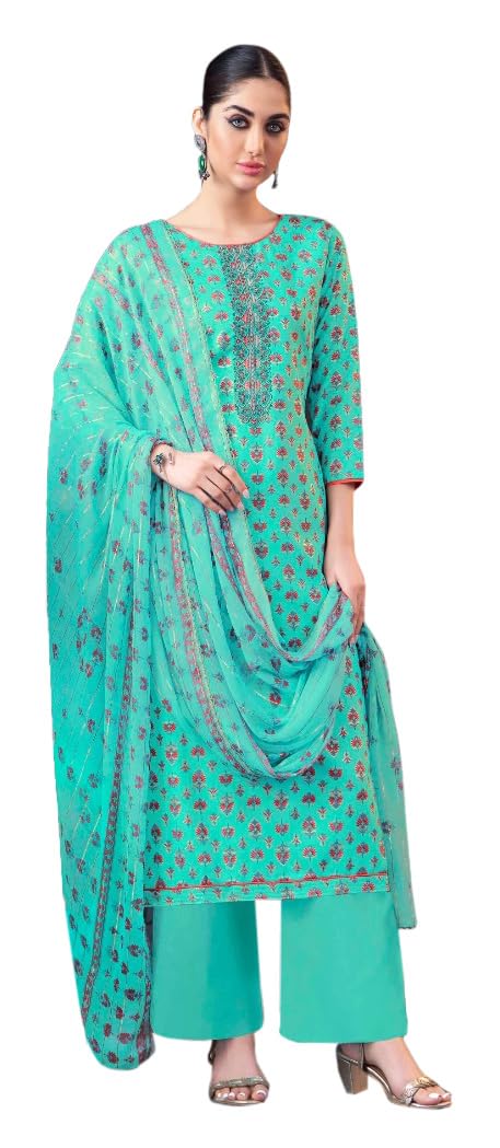 DRAVINAM Trends Women's Unstitched Salwar Suit Dress Material - Pure Viscose Rayon Foil Print Embroidered Kameez II Pure Rayon Bottom II Nazneen Chiffon Dupatta