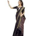 DRAVINAM Trends Women's Printed Cotton Blend Pattu Saree with Blouse Piece (Coffee Black)