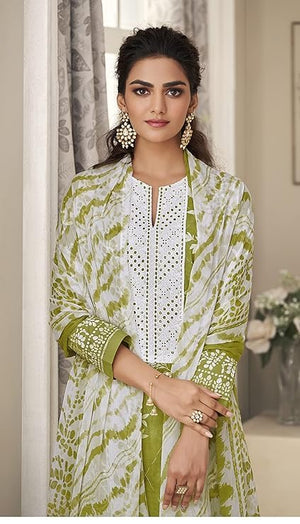 DRAVINAM Trends Women's Unstitched Digital Print Schiffli Chicken Work Pure Cotton Cambric Salwar Suit Dress Material with Digital Printed Bamber Half Pure Dupatta (Pink)