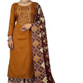 DRAVINAM Trends Women's Unstitched Winter Wear Spun Wool Embroidered Printed Palazzo Salwar Suit Dress Material with Spun Printed Shawl Dupatta (Yellow)