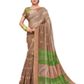 DRAVINAM Trends Women's Soft Blended Cotton Saree with Border and Buti (with Blouse Piece) (Brown and Green)