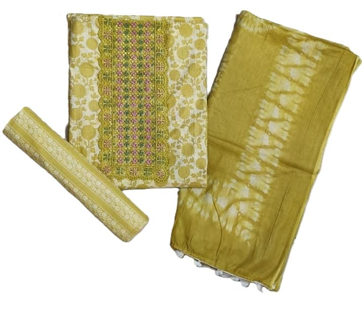 DRAVINAM Trends Women's Premium Cotton Jaipuri Printed Embroidered and Hand Work Unstitched Salwar Suit Dress Material with Mulmul Cotton Dupatta