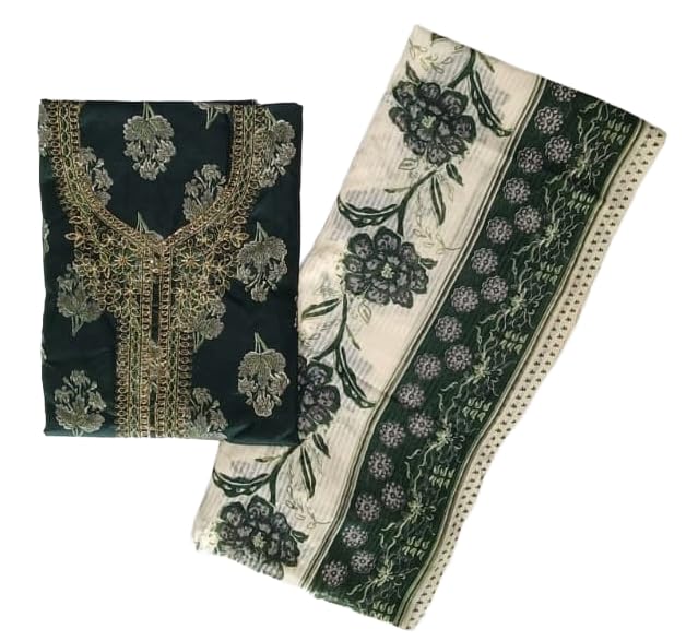 DRAVINAM Trends Women's Unstitched Jaam Cotton Dress Material | Printed Embroidered Unstitched Suit Set with Rayon Bottoms and Printed Dupatta
