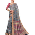 DRAVINAM Trends Women's Soft Blended Cotton Saree with Border and Buti (with Blouse Piece) (Grey and Pink)