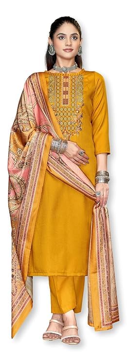 DRAVINAM Trends Women's Unstitched Winter Wear Woollen Pashmina Embroidered Salwar Suit Dress Material with Pashmina Printed Shawl Dupatta
