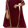 DRAVINAM Trends Women's Heavy Embroidered Pure Georgette Unstitched Chudidar Dress Material with Georgette Embroidered Dupatta (Free size_Maroon)(Pakistani Salwar Suit)