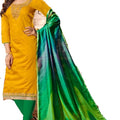 DRAVINAM Trends Women's Unstitched Modal Silk Embroidered Salwar Suit Dress Material with Banarasi Tie and Dye Dupatta (Free Size) (Yellow)