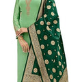 DRAVINAM Trends Women's Satin Georgette Zari Embroidered Unstitched Salwar Suit Dress Material with Pure Banarasi Heavy Dupatta (With Inner) (Free size_Light Green)