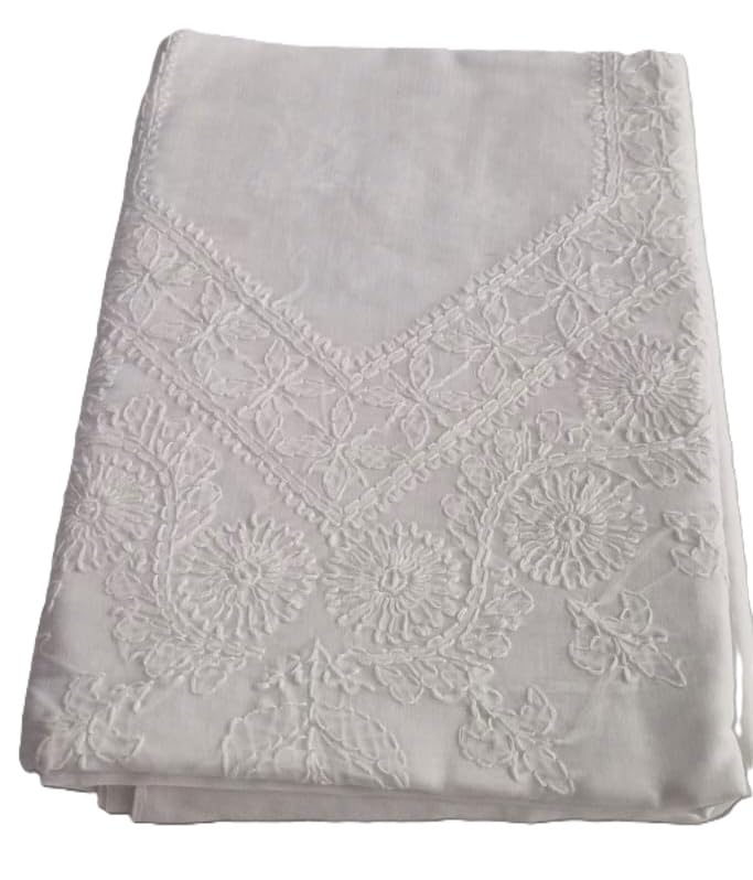 DRAVINAM Trends Women’s Cotton Unstitched Chikankari Suit Set with Dupatta & Bottom | Hand-Embroidered Lucknowi Dress Material | Premium Ethnic Wear for Women | Free Size (3-Piece)