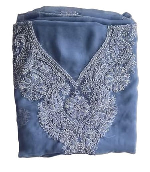 DRAVINAM Trends Women Unstitched Lucknow Hand Work Chikankari Faux Georgette Suit Dress Material with Dupatta