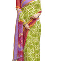 DRAVINAM Trends Women's Soft Jute Linen Printed Saree with Self printed Blouse Piece (Green and Purple)