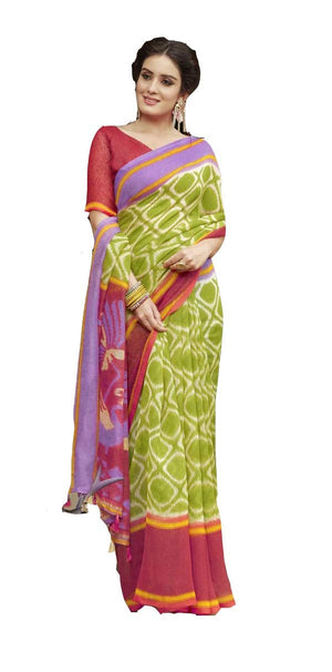 DRAVINAM Trends Women's Banarasi Linen Saree With Unstitched Blouse Piece (SareeML_10_Sea Green)