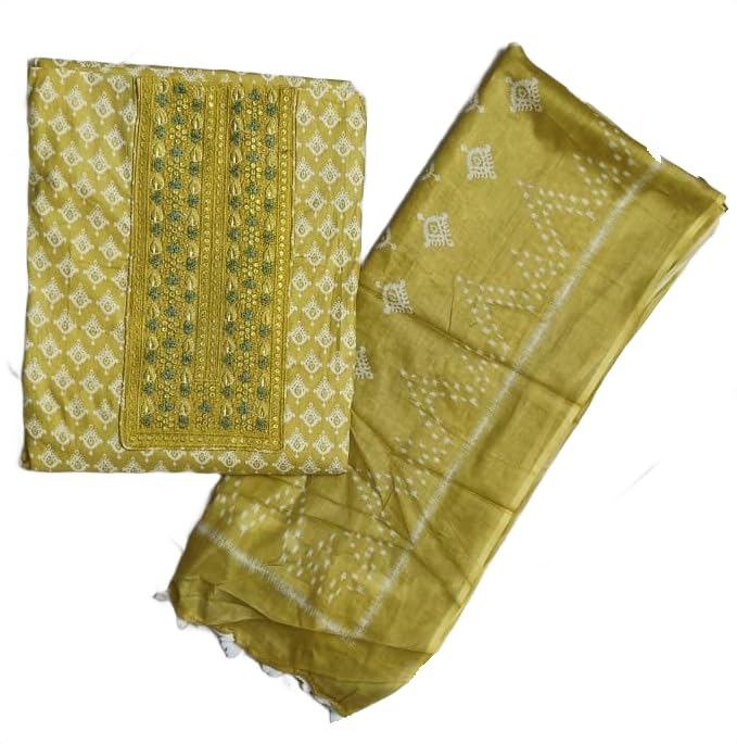 DRAVINAM Trends Women's Premium Cotton Jaipuri Printed Embroidered and Hand Work Unstitched Salwar Suit Dress Material with Mulmul Cotton Dupatta