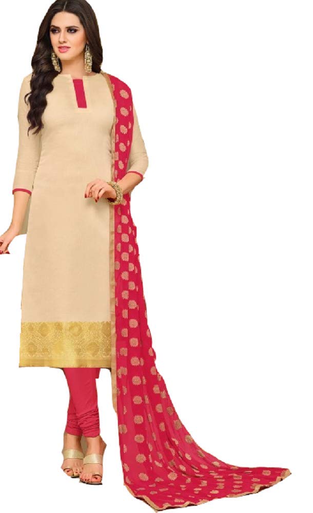 DRAVINAM Trends Women's Unstitched Banarasi Woven Salwar Suit Dress Material with Nazmin Jacquard Dupatta (Free Size_Pink)