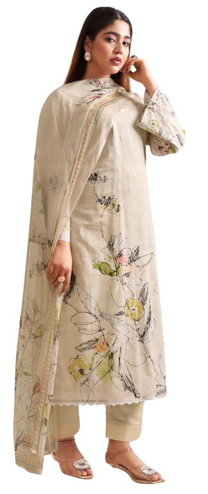 DRAVINAM Trends Unstitch Suit Dress Material for Women II Handcrafted Sequence Cambric Lawn Cotton Top II Cambric Cotton Unstitch Bottom II Pure Bemberg Dupatta