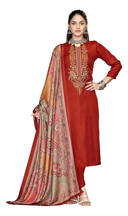 DRAVINAM Trends Women's Unstitched Winter Wear Woollen Pashmina Embroidered Salwar Suit Dress Material with Pashmina Printed Shawl Dupatta