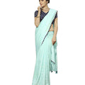 DRAVINAM Trends Women's Embroidered Khadi Linen Plain Saree with Ikat Printed Blouse Piece (Sky Blue and royal Blue)