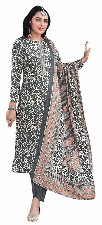DRAVINAM Trends Women's Pure Pashmina Print Salwar Suit Material with Embroidery and Pure Soft Digital printed Shawl Dupatta