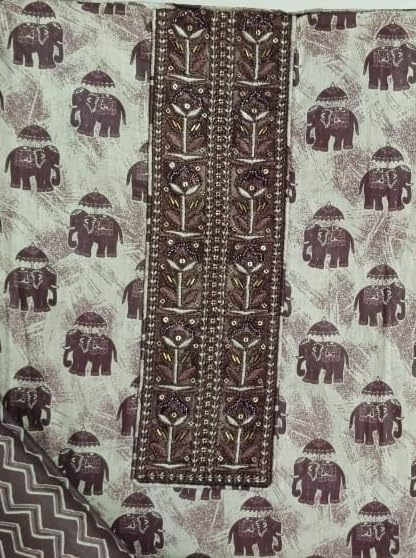 DRAVINAM Trends Women's Printed Embroidered and Hand Work Premium Cotton Jaipuri Unstitched Salwar Suit Dress Material with Mulmul Cotton Dupatta