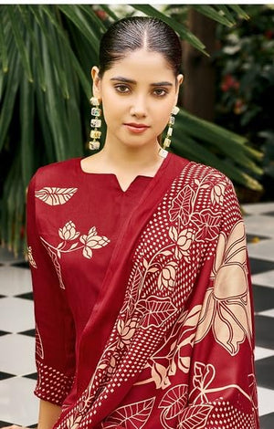 DRAVINAM Trends Women's Winter Wear Kashmiri Kani Printed Warm Salwar Kameez Dress Material with Swaroski Work and Twill Pashmina Printed Shawl Dupatta