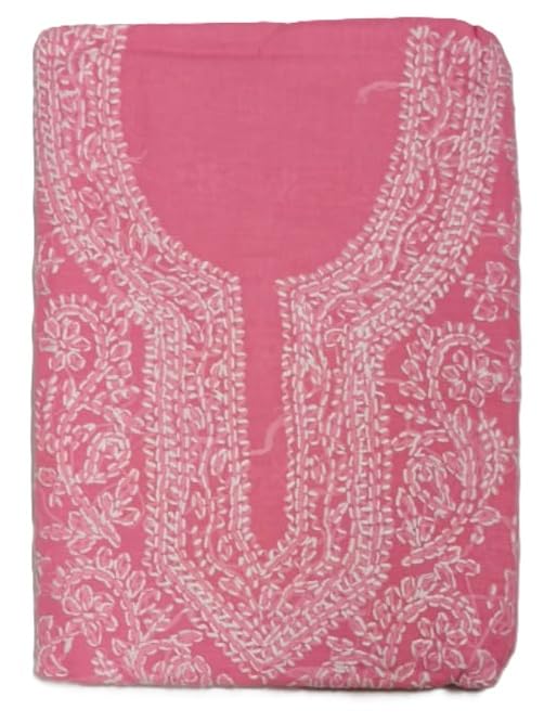DRAVINAM Trends Women’s Cotton Unstitched Chikankari Suit Set with Dupatta & Bottom | Hand-Embroidered Lucknowi Dress Material | Premium Ethnic Wear for Women | Free Size (3-Piece)