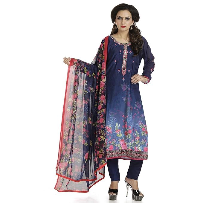 DRAVINAM Trends Women's Embroidered Pure Crepe Floral Printed Salwar Suit Dress Material with Printed Georgette Dupatta (Unstitched)