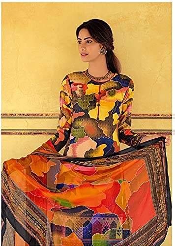 DRAVINAM Trends Women’s winter wear woollen Unstitched Salwar Suit dress material with printed bemberg chiffon Dupatta/Chunni (Free size_blue)