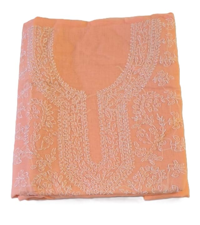DRAVINAM Trends Women’s Cotton Unstitched Chikankari Suit Set with Dupatta & Bottom | Hand-Embroidered Lucknowi Dress Material | Premium Ethnic Wear for Women | Free Size (3-Piece)