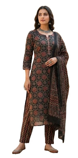 DRAVINAM Trends Jaipuri Print Cambric Cotton Unstitched Salwar Suit Dress Material for Women with Mulmul Cotton Dupatta