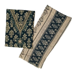DRAVINAM Trends Women's Unstitched Jaam Cotton Dress Material | Printed Embroidered Unstitched Suit Set with Rayon Bottoms and Printed Dupatta