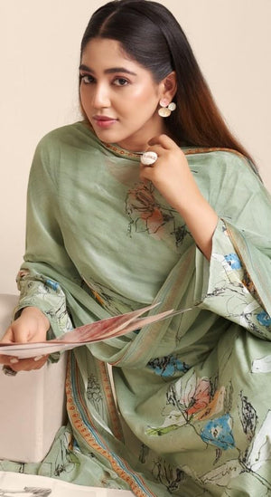 DRAVINAM Trends Unstitch Suit Dress Material for Women II Handcrafted Sequence Cambric Lawn Cotton Top II Cambric Cotton Unstitch Bottom II Pure Bemberg Dupatta